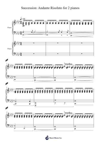Succession: Andante Risoluto for 2 pianos Sheet Music by Nicholas Britell-Arr.Sawoolf Phylhale