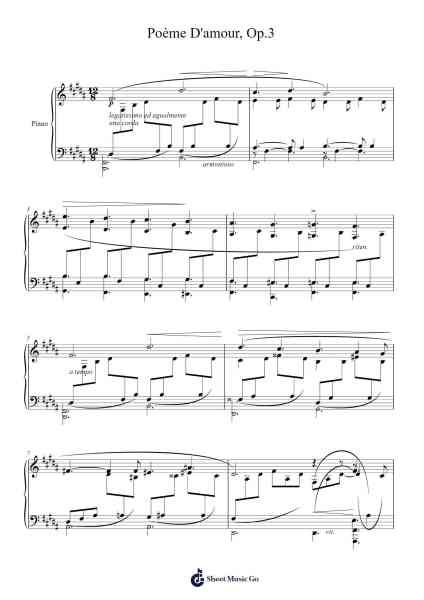 Poème D'amour, Op.3 Sheet Music by Adolf von Henselt-Arr.Maugvia Browninglogg