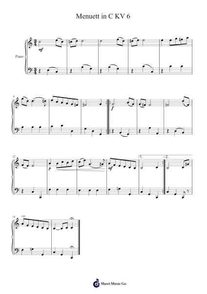 Menuett in C, KV 6 Sheet Music by Wolfgang Amadeus Mozart-Arr.Yuledon