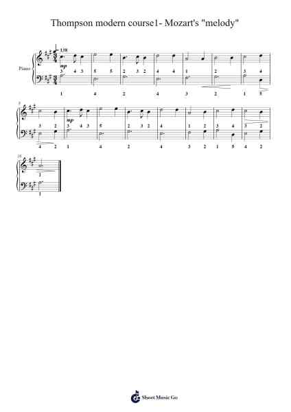 Thompson modern course1- Mozart's "melody" Sheet Music by Wolfgang Amadeus Mozart-Arr.Bowmag