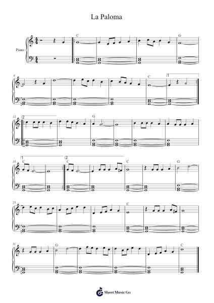La Paloma Sheet Music by Sebastián Yradier-Arr.Boyleva Efglan