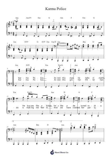 Karma Police Sheet Music by Radiohead-Arr.Phisan Lionelphy