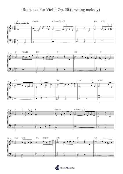 Romance for Violin and Orchestra No. 2 in F Major, Op. 50 Sheet Music by Ludwig van Beethoven-Arr.Loulup