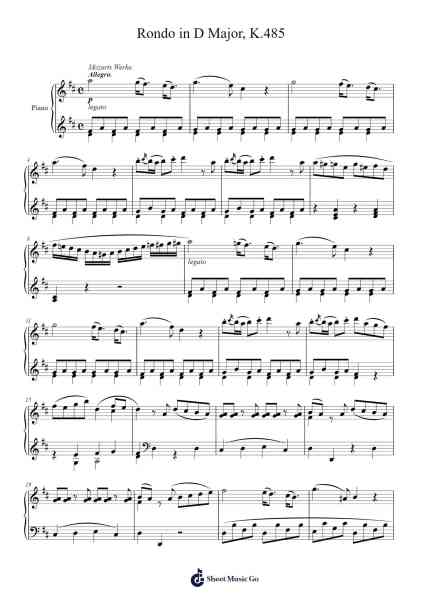 Rondo in D Major, K.485 Sheet Music by sn0997170-Arr.Jendine