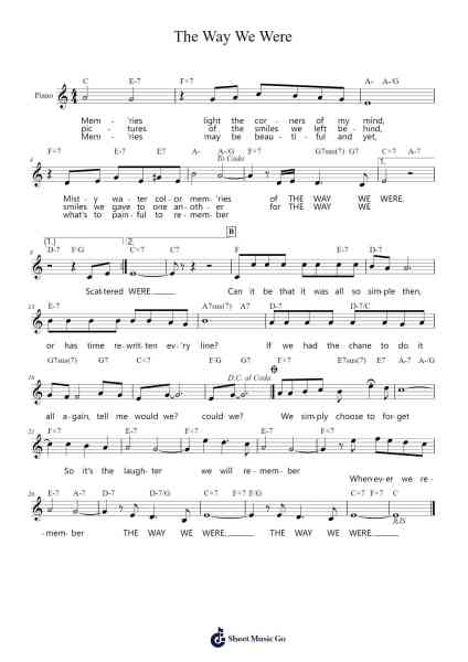 The Way We Were Sheet Music by Marvin Hamlisch-Arr.Hughgee