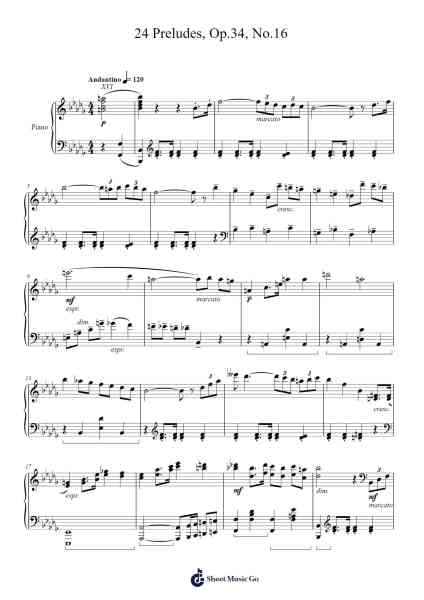 24 Preludes, Op. 34, No. 16 Sheet Music by Dmitri Shostakovich-Arr.Glacarr