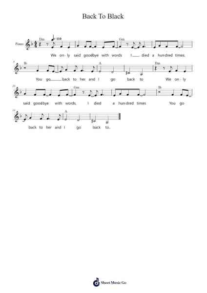 Back To Black Sheet Music by Jurid-Arr.Sherkes Dofrank