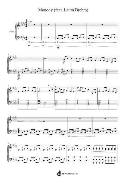 Monody (feat. Laura Brehm) Sheet Music by TheFatRat-Arr.Wilbeth