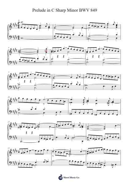 Prelude in C Sharp Minor, BWV 849 Sheet Music by Johann Sebastian Bach-Arr.Dempdawn Ftance