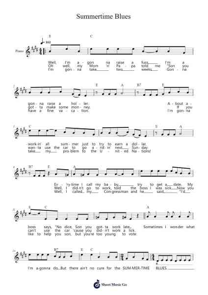 Summertime Blues Sheet Music by Eddie Cochran-Arr.Wheenan
