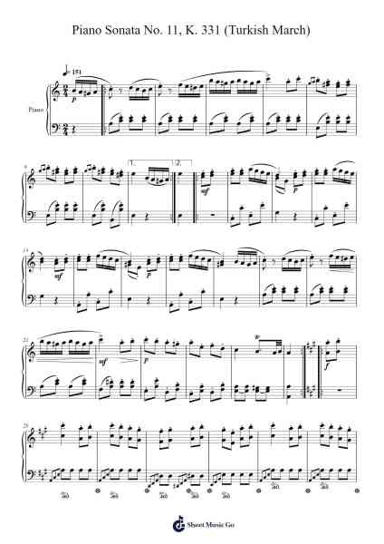 Piano Sonata No. 11 in A Major, K. 331: III. Rondo Alla Turca Sheet Music by Wolfgang Amadeus Mozart-Arr.Cherlian Zimreed