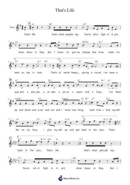That's Life Sheet Music by Frank Sinatra-Arr.Robn