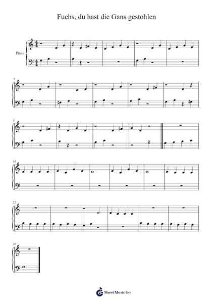 Fuchs, du hast die Gans gestohlen Sheet Music by Traditional-Arr.Brandwight Gillget