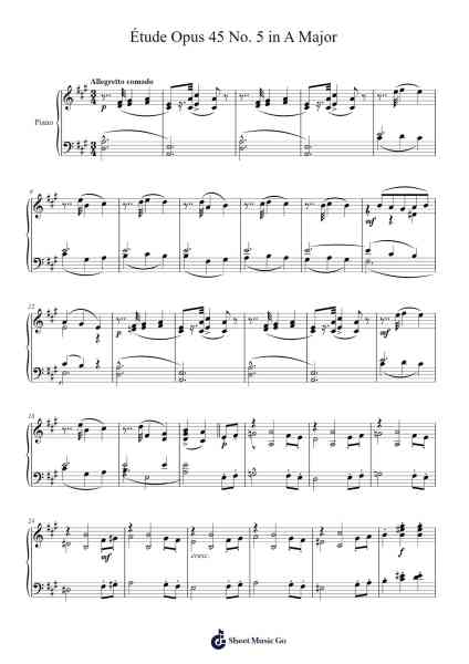 Étude Opus 45 No. 5 in A Major Sheet Music by Stephen Heller-Arr.Auso