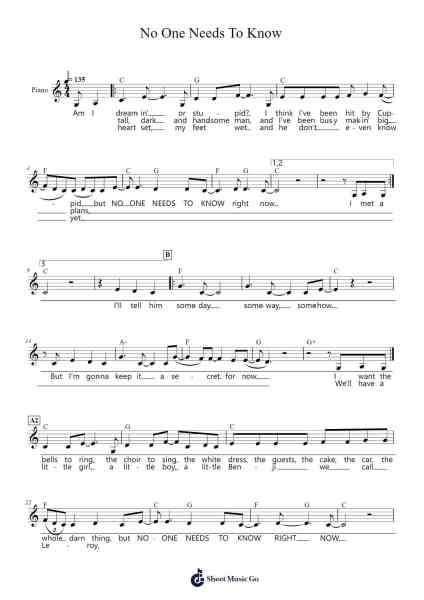 No One Needs To Know Sheet Music by Shania Twain-Arr.Rareade Zoelotte