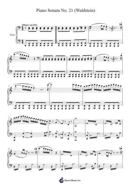 Piano Sonata No. 21 in C Major, Op. 53 "Waldstein": I. Allegro con brio Sheet Music by Ludwig van Beethoven-Arr.Kepmill Rexbloor