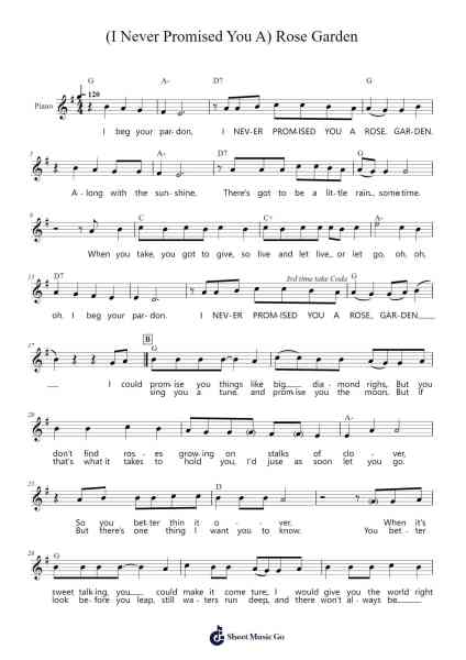 (I Never Promised You A) Rose Garden Sheet Music by Lynn Anderson-Arr.Warges Morestone