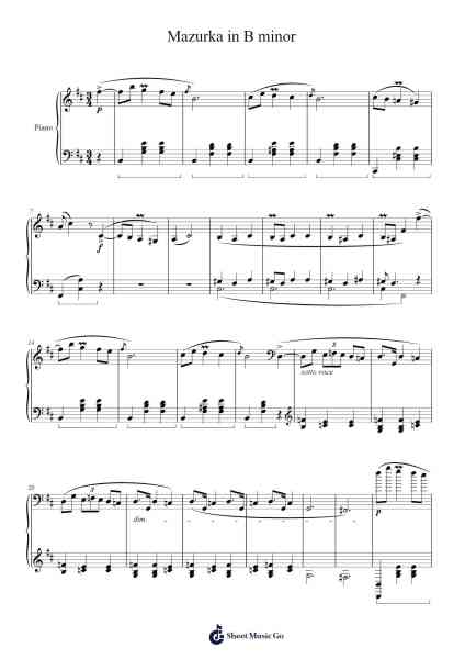 Mazurka in B Minor, Op. 33, No. 4 Sheet Music by Frédéric Chopin-Arr.Corsay Parhys
