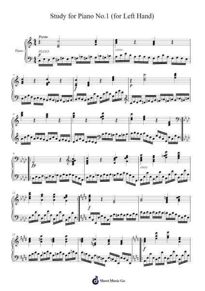 Study for piano No.1 (for Left Hand) Sheet Music by A. TAMURA-Arr.Kepnia Lilbohm