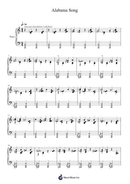 Alabama Song Sheet Music by Kurt Weill-Arr.Zangline