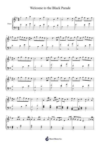 Welcome to the Black Parade Sheet Music by My Chemical Romance-Arr.Sampcon Mevans