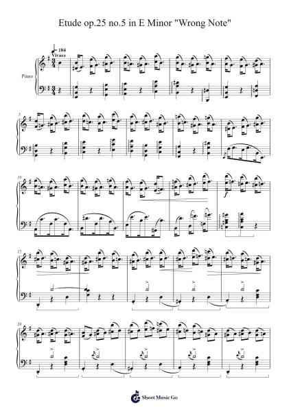 Etude Op. 25, No. 5 in E Minor "Wrong Note" Sheet Music by Frederic Chopin-Arr.Chloekeats