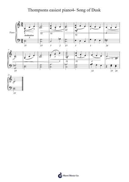 Thompsons easiest piano4- Song of Dusk Sheet Music by John Thompson-Arr.Wolflor Coltrid