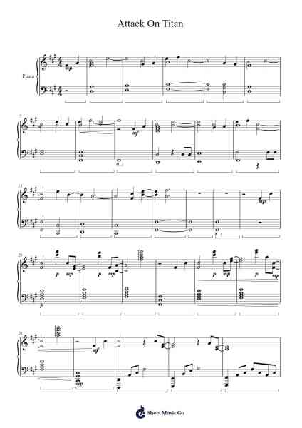 Attack On Titan Sheet Music by Misc Cartoons-Arr.Calthel Chafra