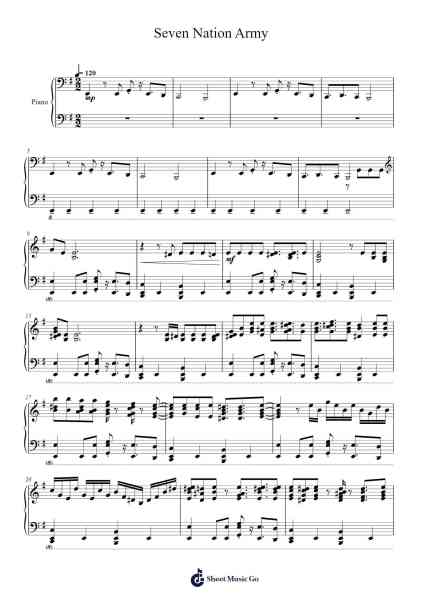 Seven Nation Army Sheet Music by The White Stripes-Arr.Backpert Poexon