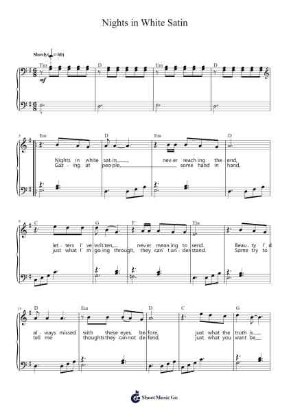 Nights in White Satin Sheet Music by The Moody Blues-Arr.Hodggrote Yvescole