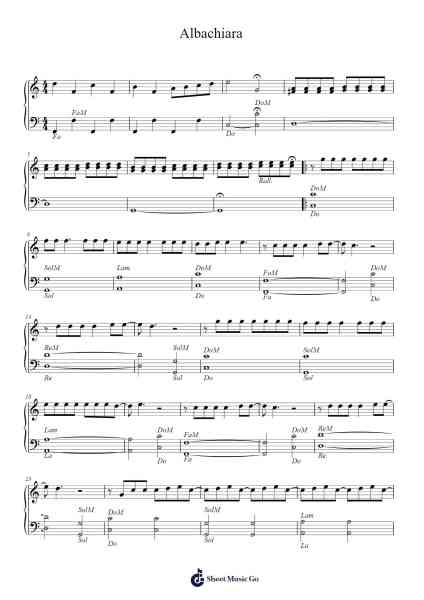 Albachiara Sheet Music by Vasco Rossi-Arr.Ivessid