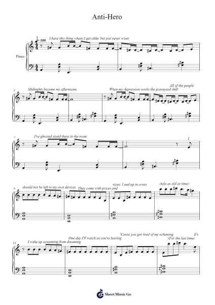 Anti-Hero Sheet Music by Taylor Swift-Arr.Rhotab