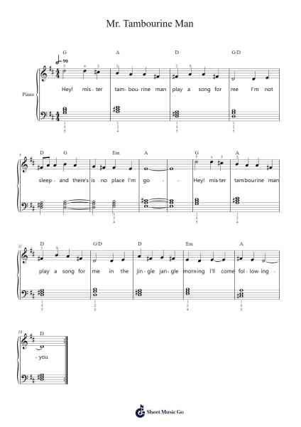 Mr. Tambourine Man Sheet Music by Bob Dylan-Arr.Pegholmes Anlett