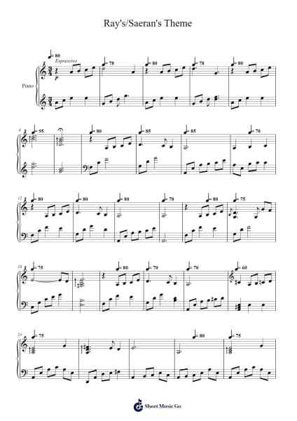 Ray's/Saeran's Theme (Piano/Sad Version) Sheet Music by Terlins Jobfinn-Arr.Odeker Earlsor