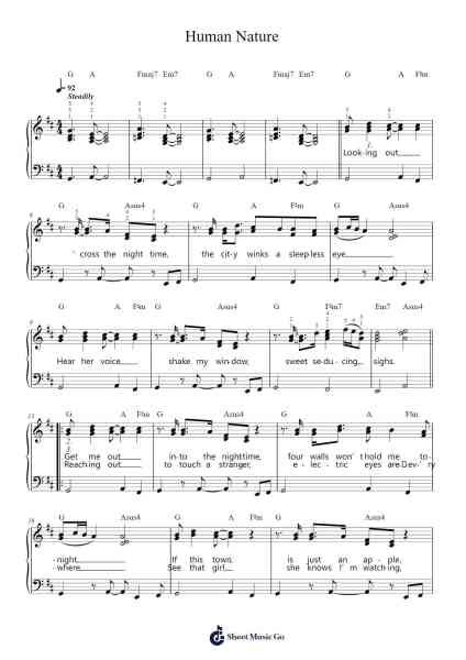 Human Nature Sheet Music by Michael Jackson-Arr.Frannence Harstowe