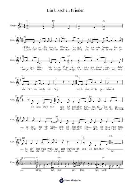 Ein bisschen Frieden Sheet Music by Ralph Siegel-Arr.Keatsshua Beareade