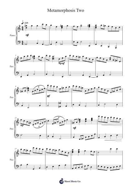 Metamorphosis Two Sheet Music by Philip Glass-Arr.Leostone Swinclaude