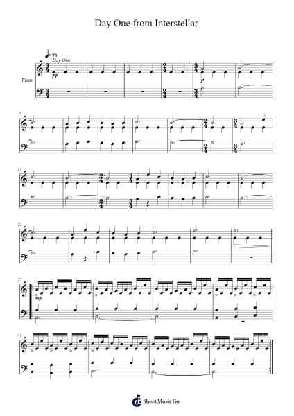 Day One from Interstellar Sheet Music by Hans Zimmer-Arr.Payrusk
