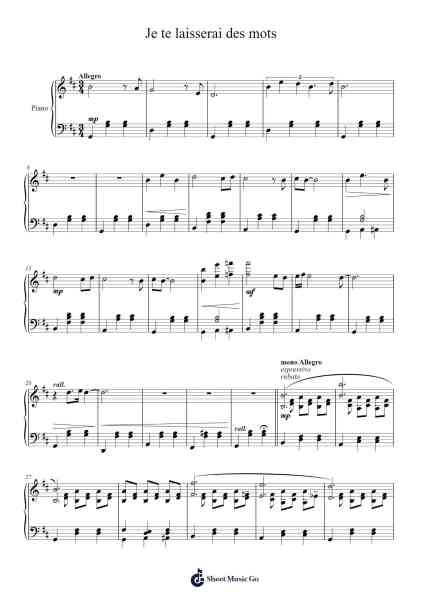 Je te laisserai des mots Sheet Music by Patrick Watson-Arr.Herloyd
