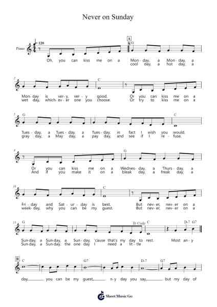 Never on Sunday 악보 Manos Hadjidakis - 편곡 Kyleyy