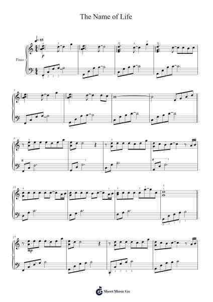 The Name of Life Ноты для фортепиано от Joe Hisaishi-Arr.Turdrea