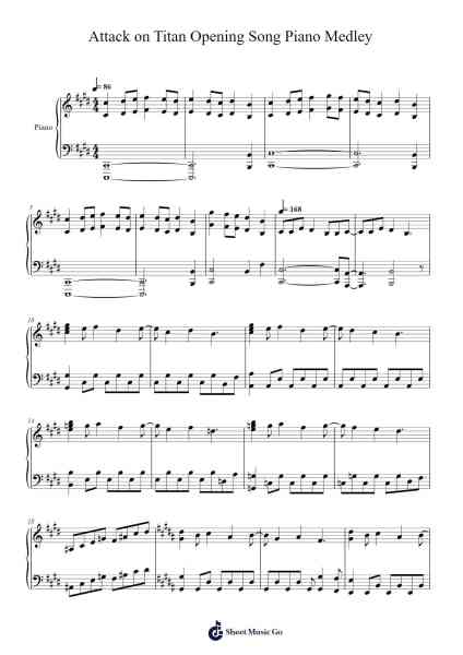 Attack on Titan Opening Song Piano Medley Sheet Music by Misc Cartoons-Arr.Everal Baurell