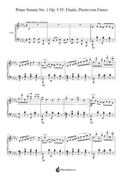 Piano Sonata No. 1 in F Minor, Op. 5: IV. Finale, Presto con Fuoco Sheet Music by Thomas Liu-Arr.Hoodlyle Joyyoung