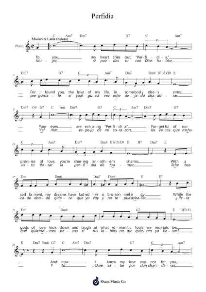 Perfidia Sheet Music by Alberto Domínguez-Arr.Yetkim Vauglvis
