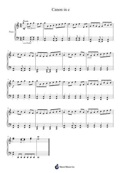 Canon in c Sheet Music by Johann Pachelbel-Arr.Stator