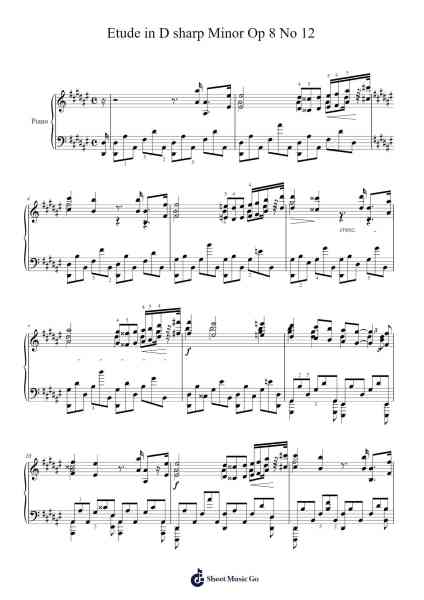 Etude in D sharp Minor Op 8 No 12 Sheet Music by Alexander Scriabin-Arr.Fieldtein