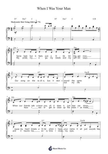 When I Was Your Man Sheet Music by Bruno Mars-Arr.Consdrow