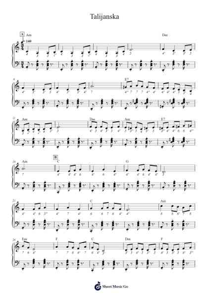 Talijanska Sheet Music by Goran Bregovic-Arr.Franfield Pricecil
