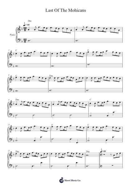 Last Of The Mohicans (Main Theme) Sheet Music by Trevor Jones-Arr.Robn