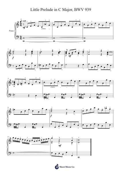Little Prelude in C Major, BWV 939 Sheet Music by Johann Sebastian Bach-Arr.Boothmore Petwald